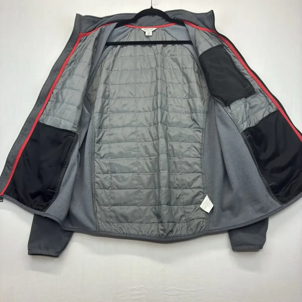 Orvis Men’s XL Quilted Full Zip Fleece Jacket Gray Outdoor Hiking Stretch